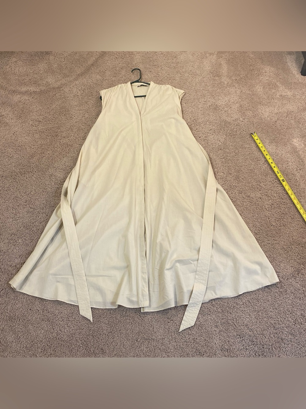 ZARA 100% COTTON BELTED WRINKLED DRESS BEIGE XS WOMAN SS24 ZW COLLECTION - Picture 13 of 16